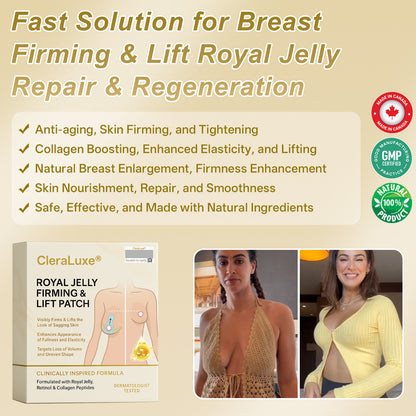 Official Online Offer | CleraLuxe® ROYAL JELLY FIRMING & LIFT PATCH - Safe to use during breastfeeding – suitable for concerns such as underdeveloped breasts, sagging, flatness, skin creasing, and nipple pigmentation.